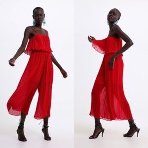 Zara Red Pleated Jumpsuit Size Medium